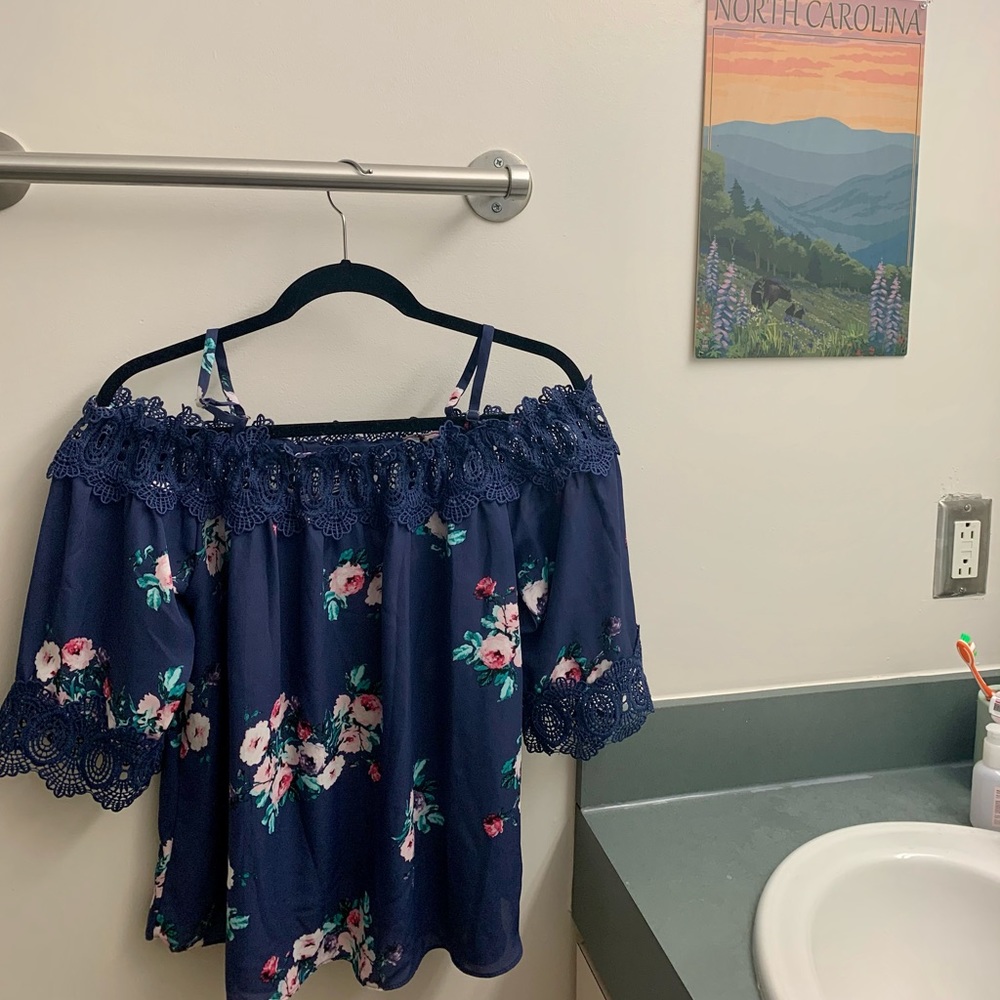 Off the shoulder purple floral summer blouse
